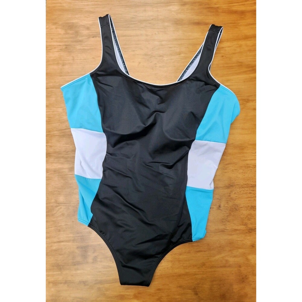 LANDS END Womens Tugless Tank One Piece Swim Suit PLUS SIZE 26W L Color Block
